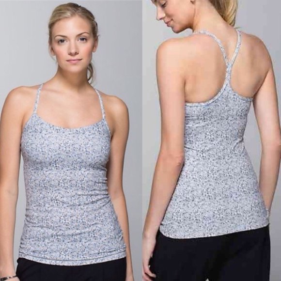 Lululemon Women's Power Y Gray Floral Tank - Picture 1 of 7